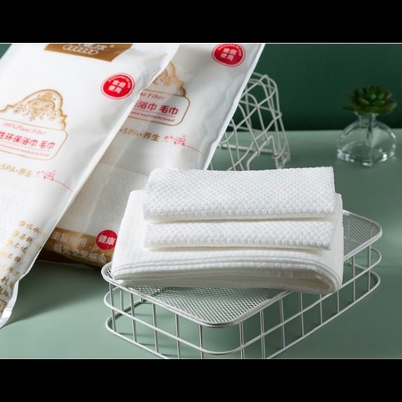 Portable travel pure cotton disposable white soft bath towels 6 pack - Picture 10 of 14